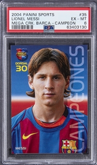 2004-05 Panini Sports Megacracks Barca Campeon "Campeones" #35 Lionel Messi Rookie Card - PSA EX-MT 6